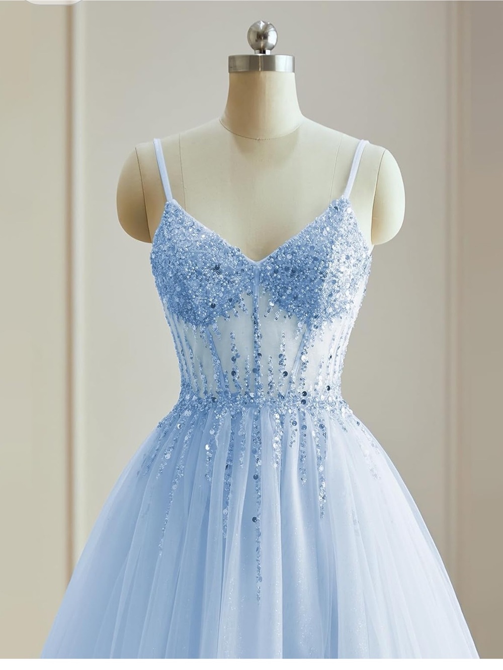 Light Blue Sequin Tulle A-Line Dress